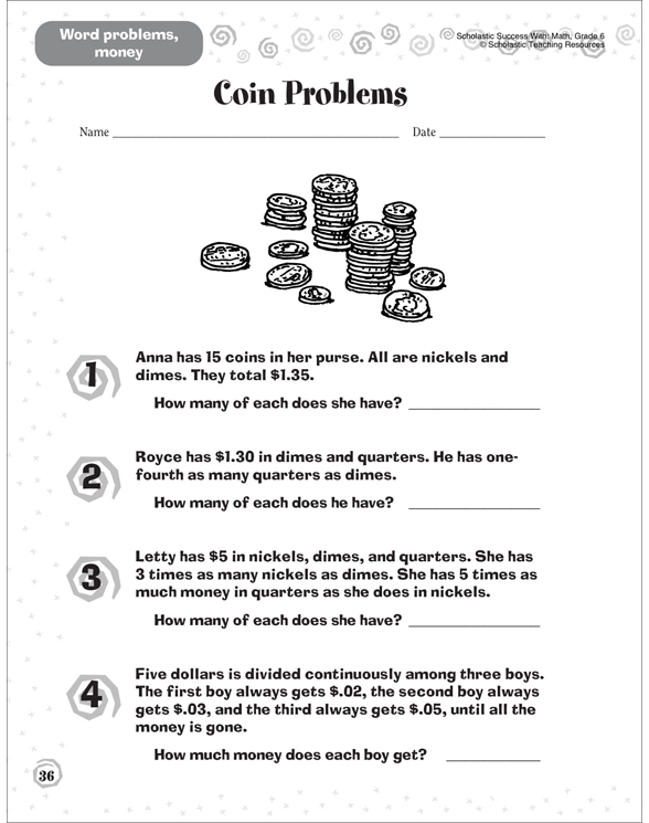 Coin Problems (Word Problems/Money) Printable Skills Sheets