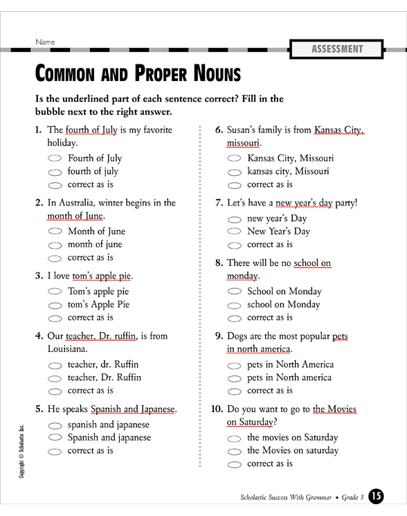Common And Proper Nouns Printable Test Prep Tests And Skills Sheets ...
