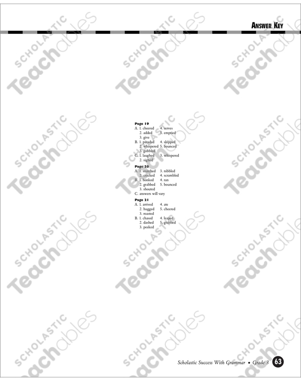 Action Verbs - Grade 3 | Printable Test Prep, Tests and Skills Sheets