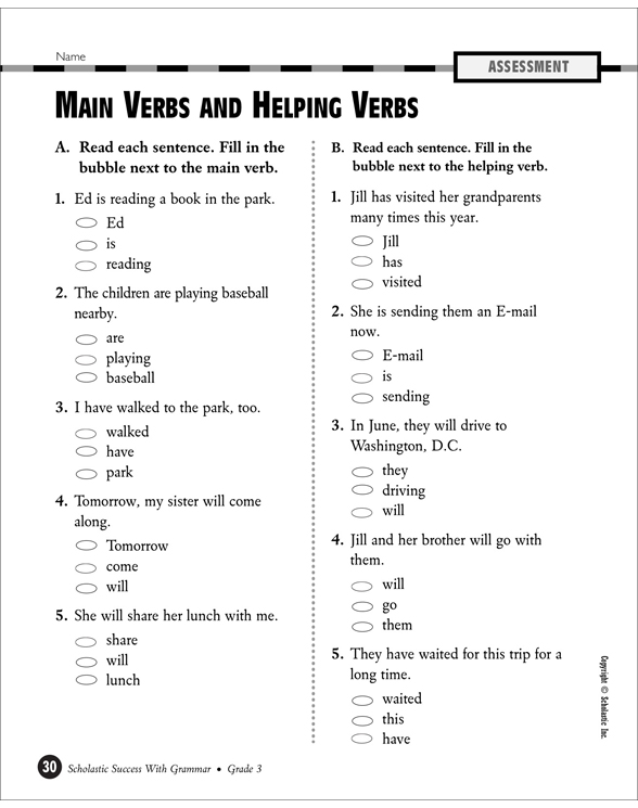 Main Verb And Helping Verbs Exercises