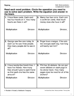 Word Problems (Multiplication & Division) | Printable Skills Sheets