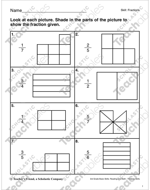 fractions fractional parts 2 printable skills sheets
