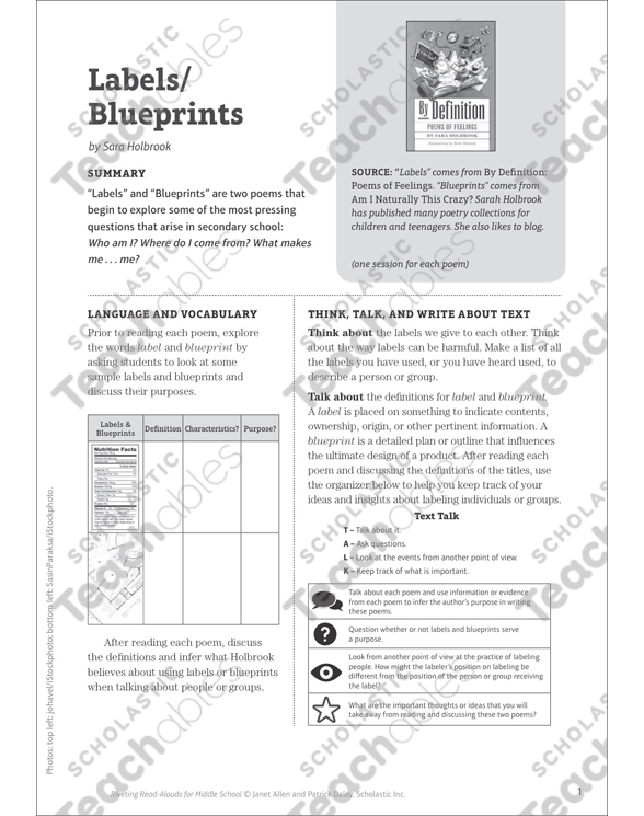 Labels/Blueprints: Read-Aloud | Printable Lesson Plans and ...