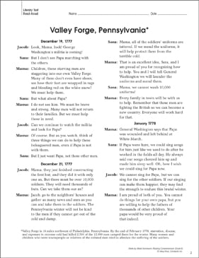 Valley Forge Pennsylvania Reading Homework Printable Skills