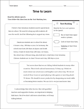Time to Learn (Fact & Opinion): Close Reading | Printable ...
