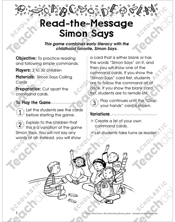 Simon Says (Follow directions)  Printable Skills Sheets, Games and Puzzles