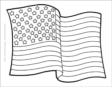 Download Waving American Flag (B&W) Reproducible Pattern | Printable Coloring Pages