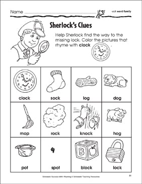 Sherlock S Clues Ock Og Op Ot Word Families Printable Skills Sheets Cut And Pastes