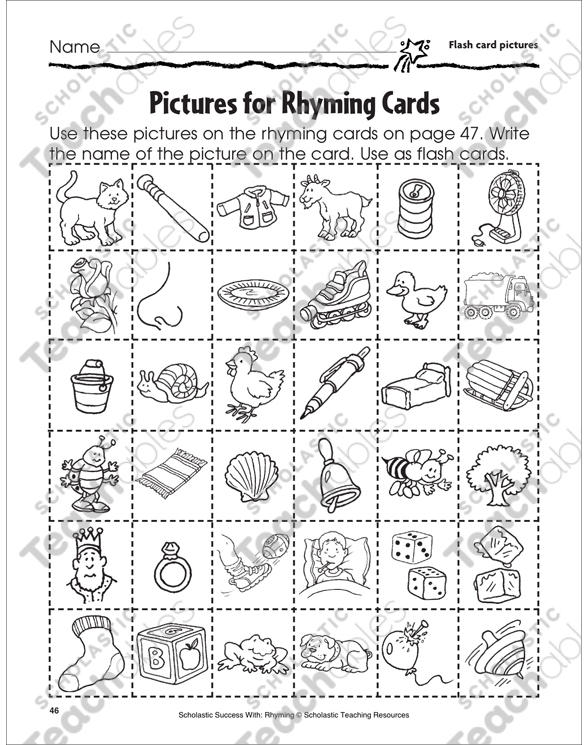 Rhyming pictures flash cards 'Find the rhyming missing picture' 10 cm x 9.5 cm 