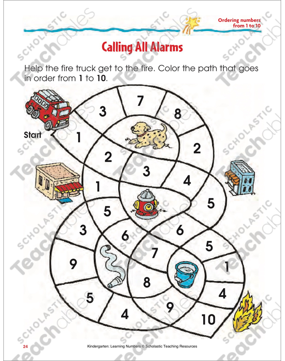 calling all alarms ordering numbers 1 10 color printable skills sheets mazes