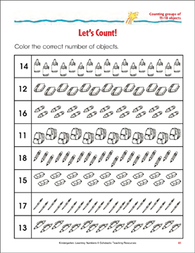 let s count counting 11 18 objects color printable skills sheets