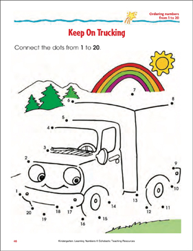 Keep On Trucking Ordering Numbers 1 20 Color Printable Skills Sheets Connect The Dots