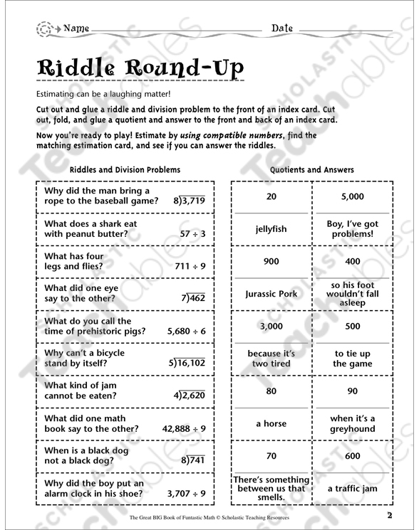 riddle round up estimating products quotients printable number puzzles lesson plans and ideas