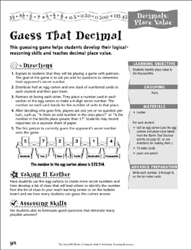 guess that decimal decimals place value printable games and puzzles lesson plans and ideas