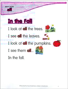 In the Fall: Poem for Sight Word “all”