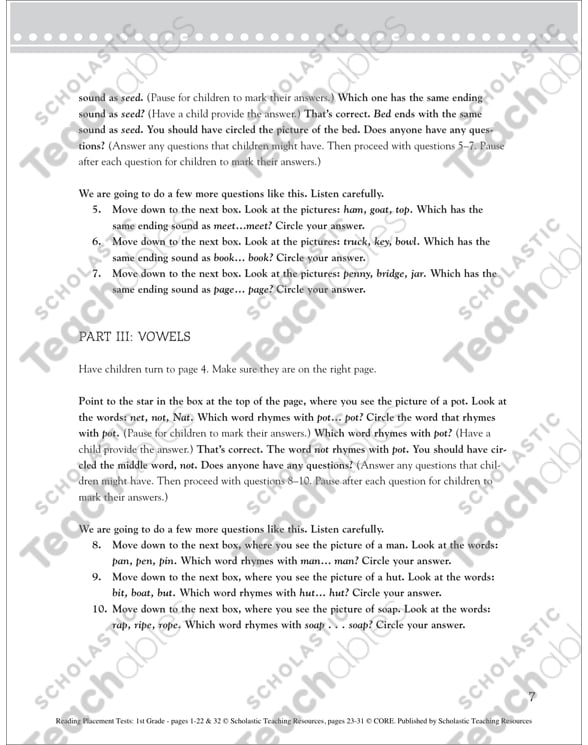 Reading Placement Tests First Grade Printable Test Prep And Tests