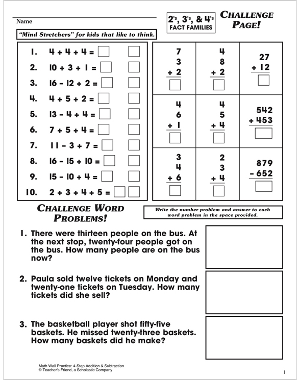 Challenge Page! (2’s, 3’s, &amp; 4’s Fact Families) | Printable Skills Sheets