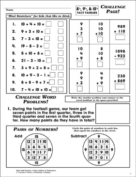 Challenge Page! (8's, 9's, & 10's Fact Families) | Printable ...