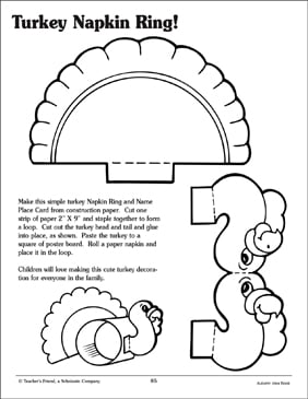 Download Turkey Napkin Ring Pattern | Printable Arts, Crafts and Skills Sheets