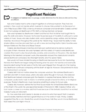 Magnificent Musicians (Comparing and Contrasting) | Printable ...