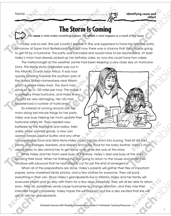 The Storm Is Coming Identifying Cause And Effect Printable Skills Sheets Texts