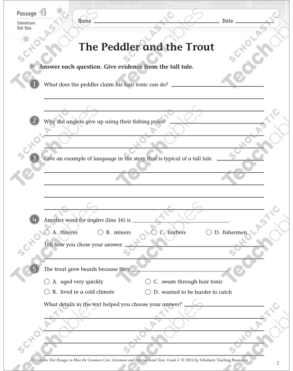 The Peddler and the Trout Text & Questions Printable Texts and