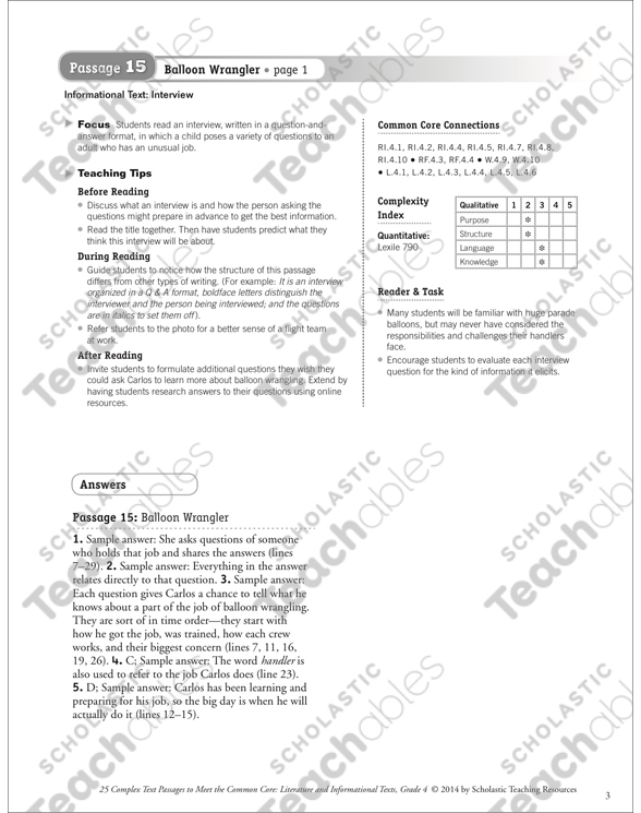 Balloon Wrangler: Text & Questions | Printable Texts, Skills Sheets