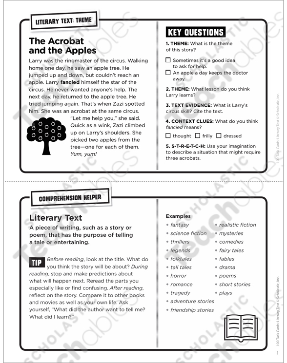 The Acrobat and the Apples: Literary Text Task Card ...