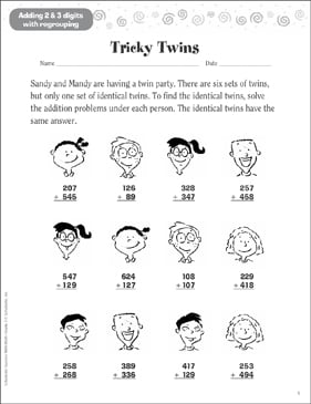 Tricky Twins (Add 2 & 3 Digits With Regrouping) | Printable ...