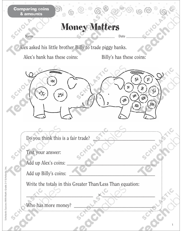 Money Matters Comparing Coins Amounts Printable Skills Sheets