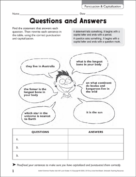 questions and answers punctuation capitalization printable skills sheets