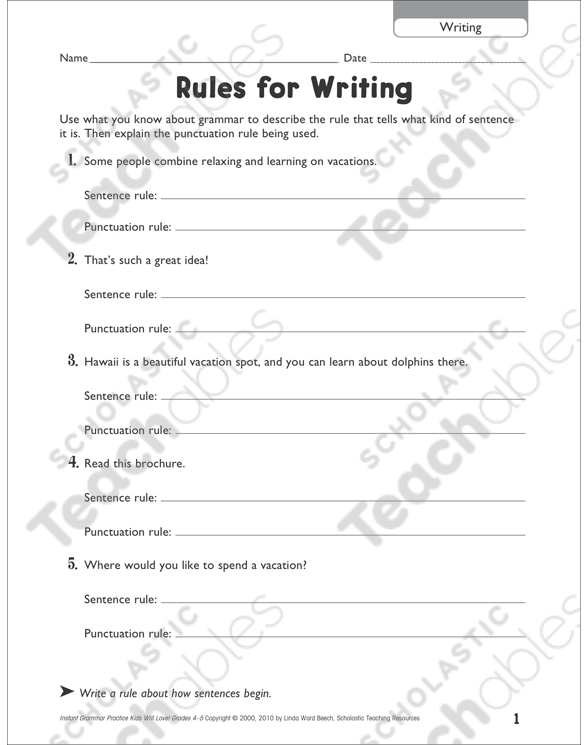 Rules for Writing Printable Skills Sheets