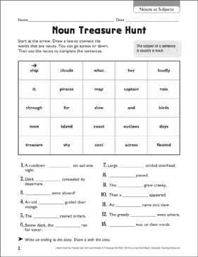 Noun Treasure Hunt Nouns As Subjects Printable Skills Sheets