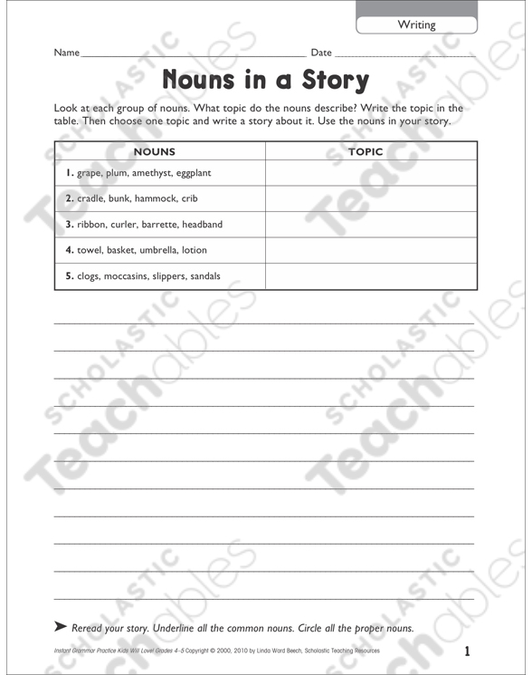 Nouns in a Story (Writing) | Printable Skills Sheets