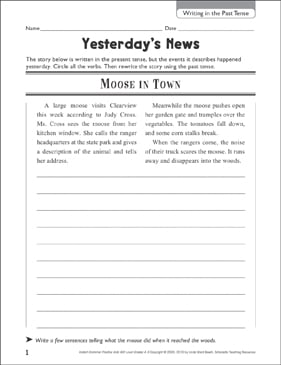 Yesterday s News Past Tense Printable Skills Sheets