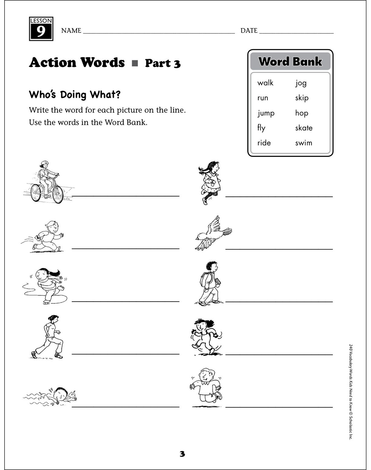 Action Words Grade 1 Vocabulary Printable Skills Sheets