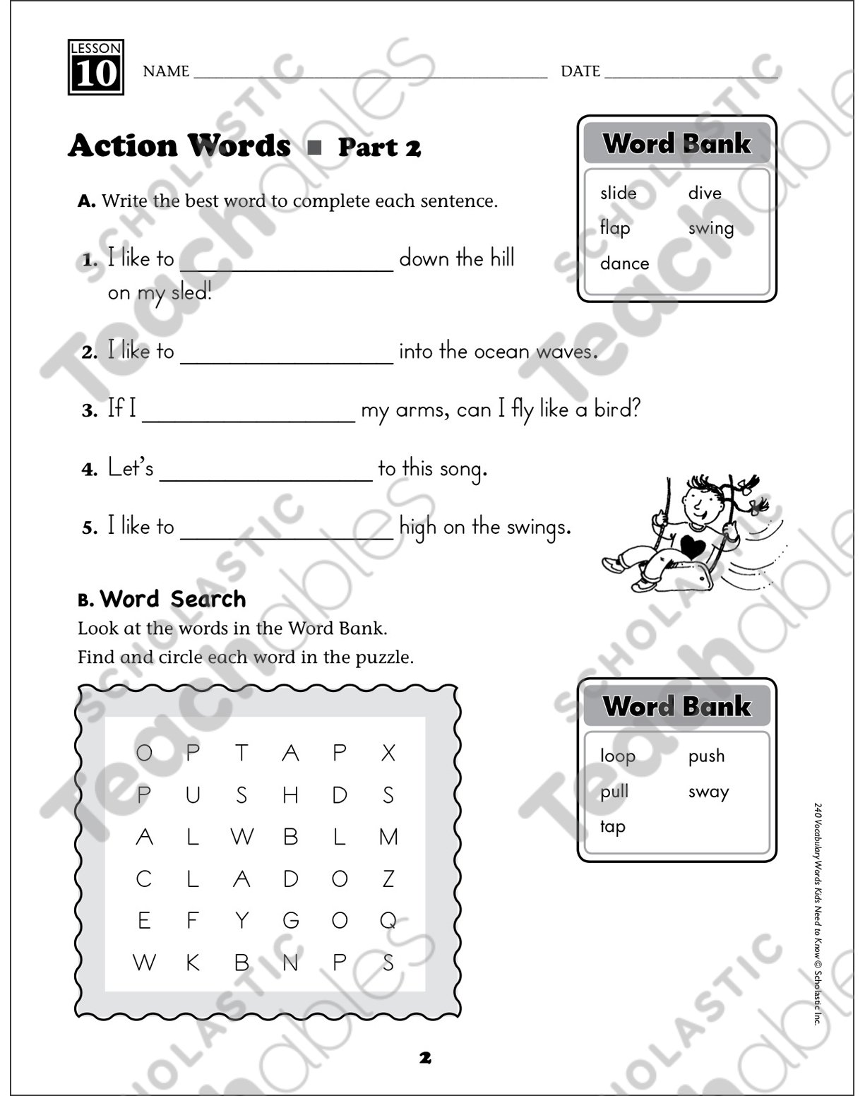 Action Words Grade 1 Vocabulary (with puzzles) Printable Skills Sheets