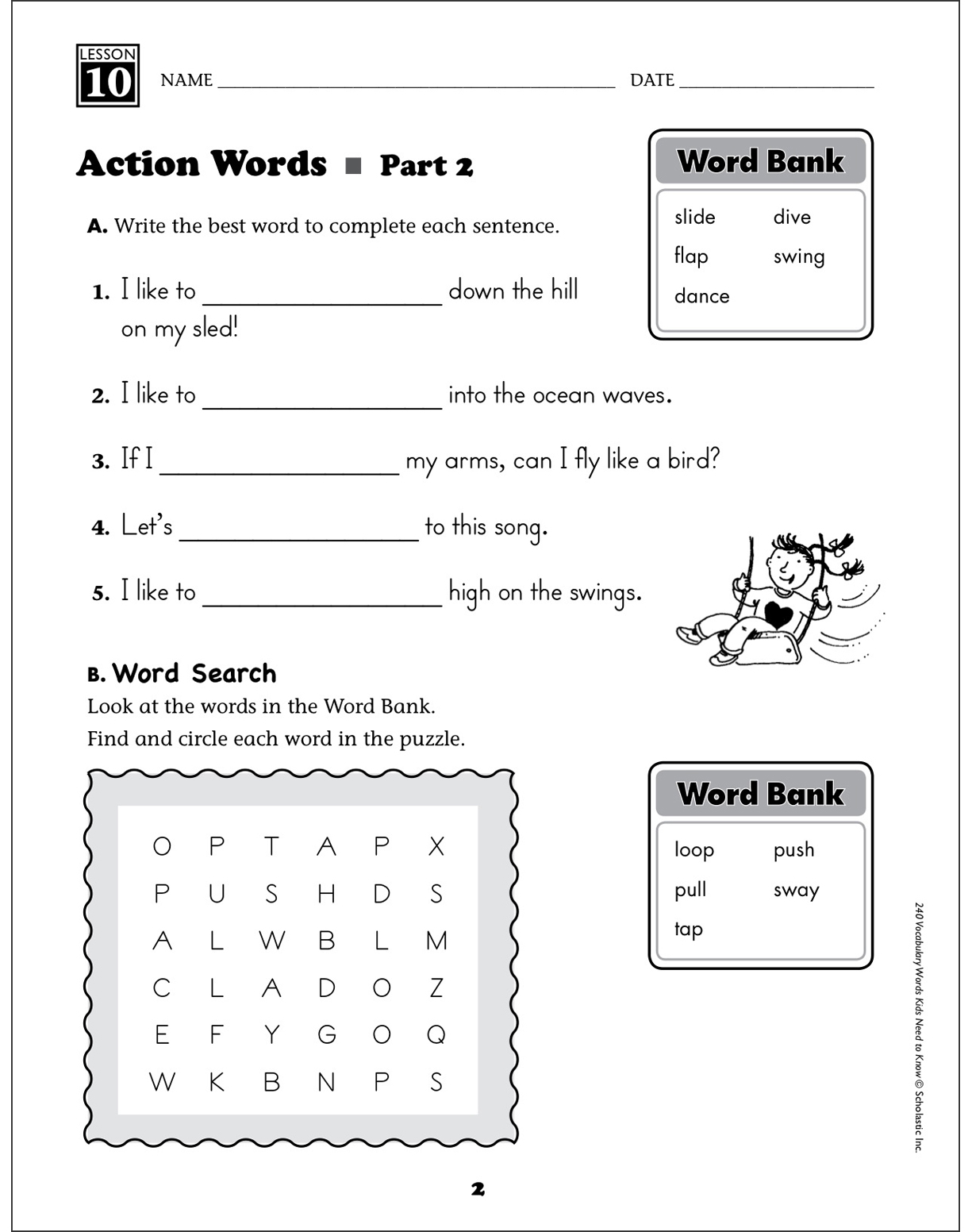 recognizing common action words grade 1