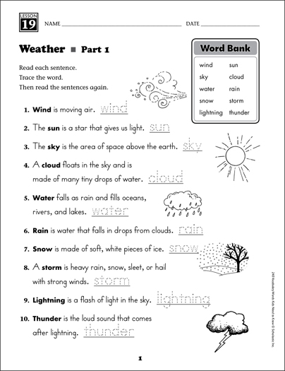 Weather (Content Words): Grade 1 Vocabulary | Printable Skills Sheets