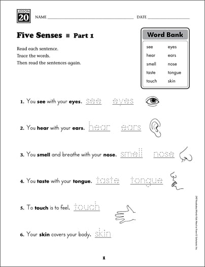senses worksheet 1 grade Words): 1 Vocabulary (Content Senses Five Grade