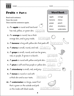 Fruits (Content Words): Grade 1 Vocabulary
