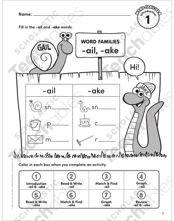 Word Families Packet 9 ail, ake Printable Skills Sheets