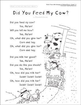 Did You Feed My Cow Read Aloud Poem Printable Texts