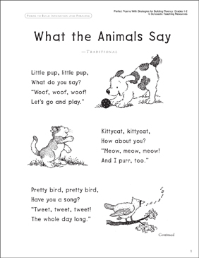 What the Animals Say: Read-Aloud Poem | Printable Texts