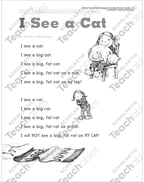I See A Cat Read Aloud Poem Printable Texts