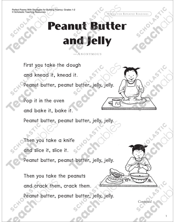 Peanut Butter and Jelly ReadAloud Poem Printable Texts