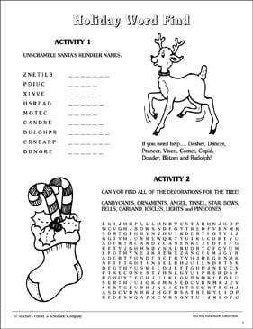 holiday word find and word jumble printable games and puzzles skills sheets