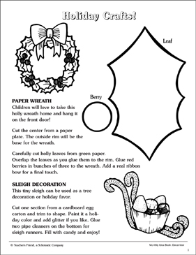 Holiday Craft Ideas Wreath And Sleigh Decorations Printable Arts And Crafts