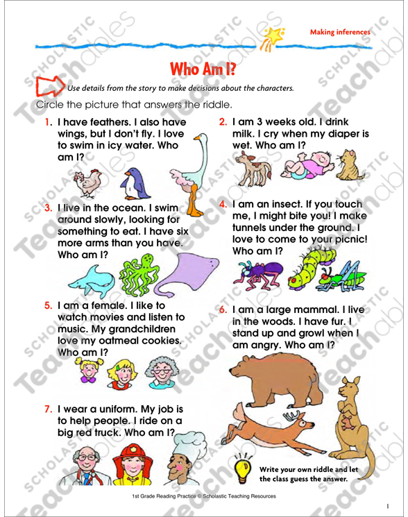 Who Am I?: Reading Passage and Activity - Making inferences ...