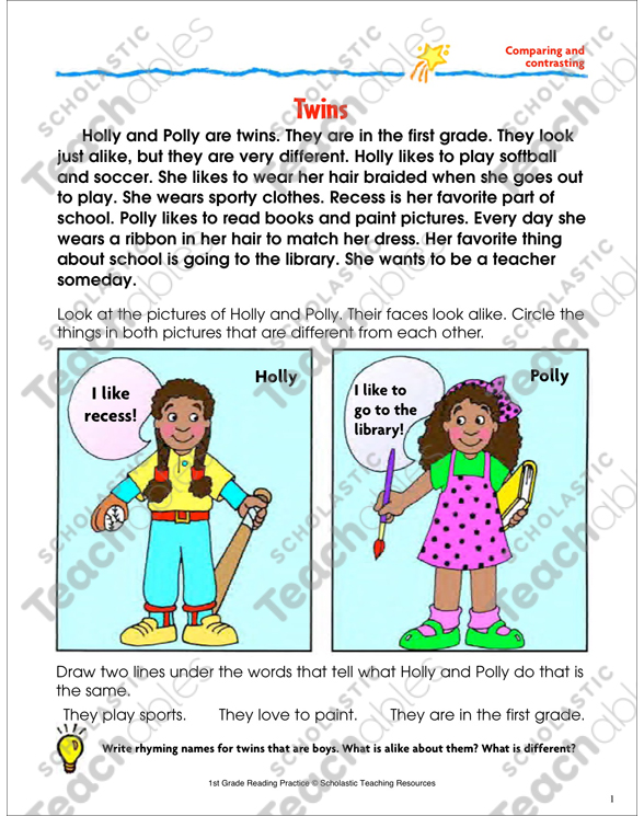 Twins: Reading Passage and Activity - Comparing and ...